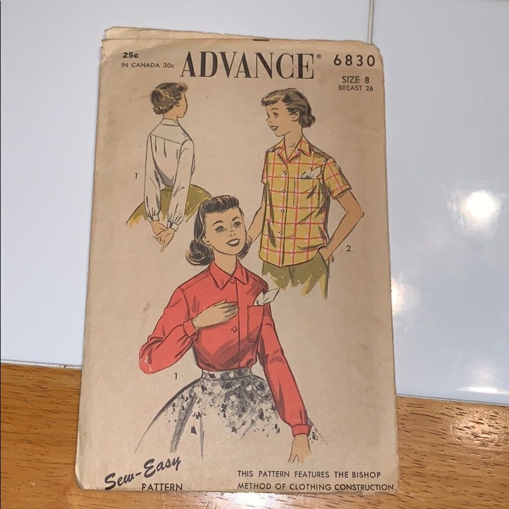Vtg 1940s Advance 6830 little girls shirt pattern